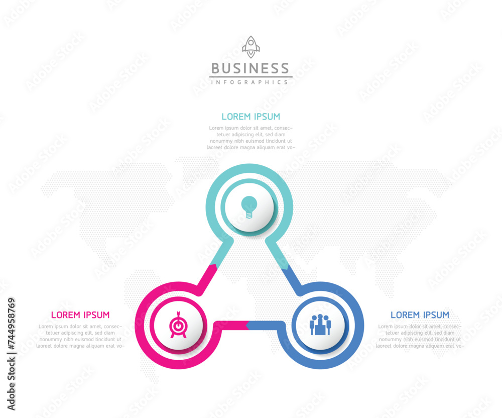 Vector infographic business presentation template with circular interconnection with 3 options. Vector infographic business presentation template with circular interconnection with 3 options.