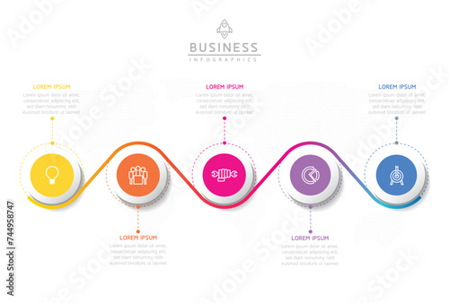 Vector infographic business presentation template with circular interconnection with 5 options.