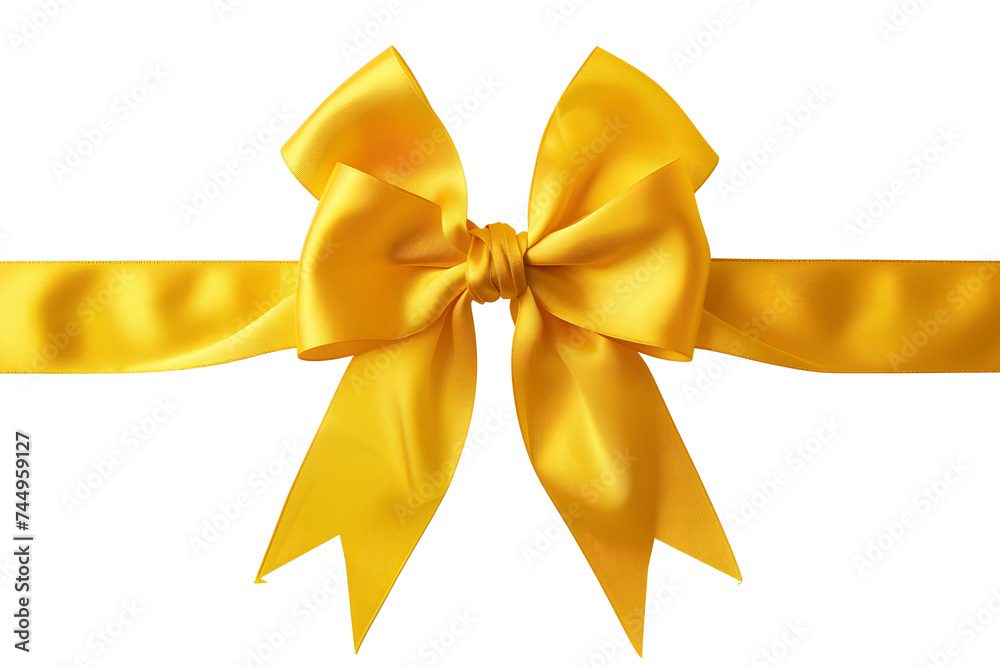 A yellow Christmas bow stands out against a white isolated background.
A yellow Christmas bow stands out against a white isolated background.