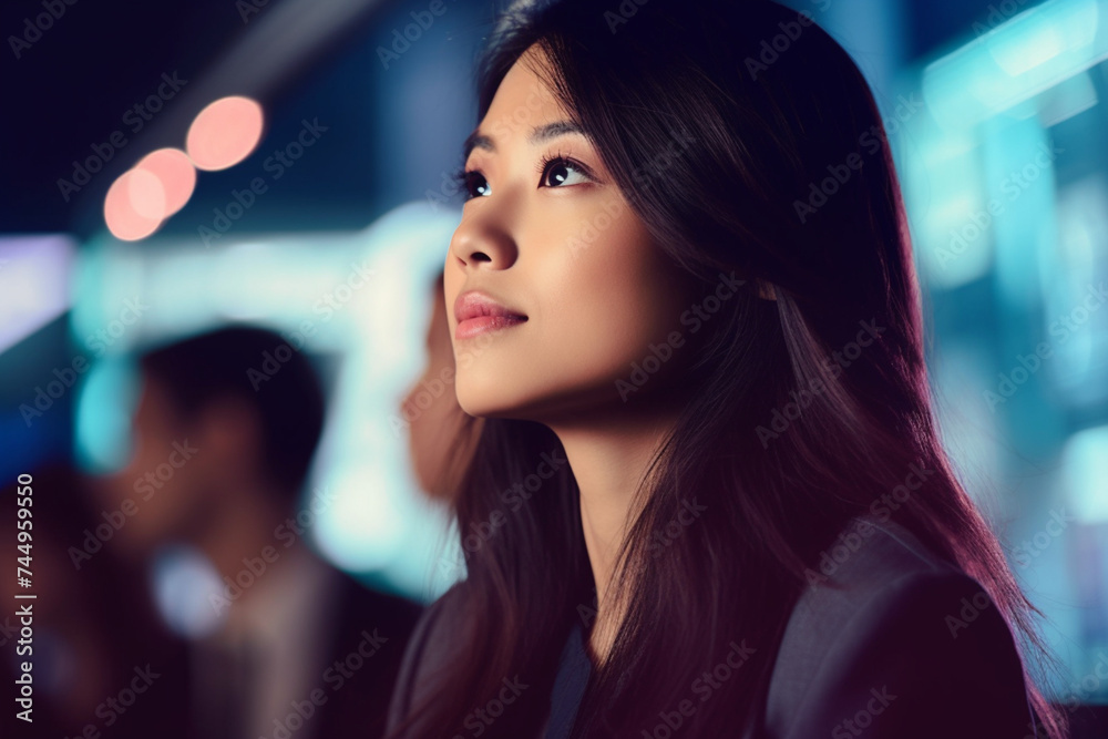 a young asian professional watches presentation