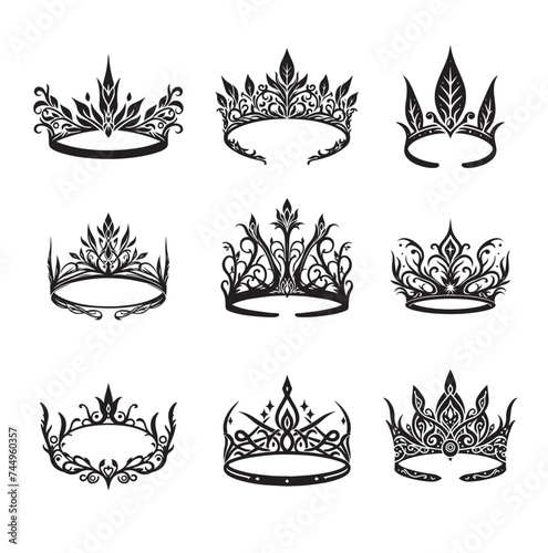 Elegant crowns in the Elven style, vector illustration
