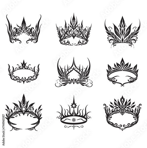 Elegant crowns in the Elven style, vector illustration