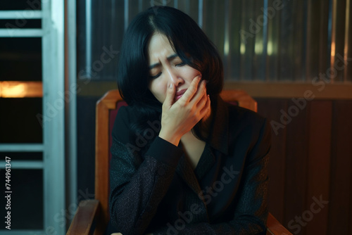 asian woman feeling headache looking sick