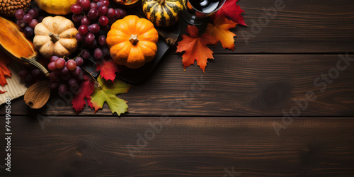 Autumn Harvest: Pumpkin Delights, Rustic Decor, and Festive Foliage on Wooden Table