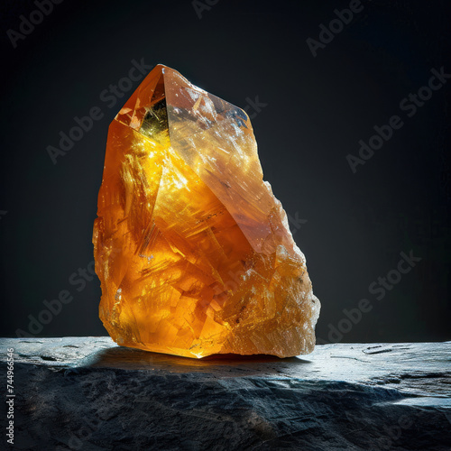 uncut Citrine gem orange on black background