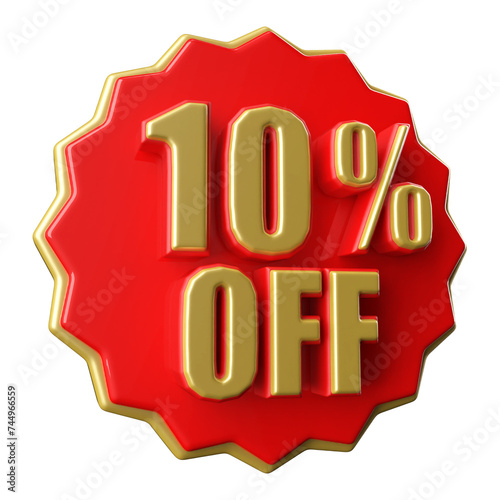 Special 10 percent offer sale tag - red sale sticker icon 3d render