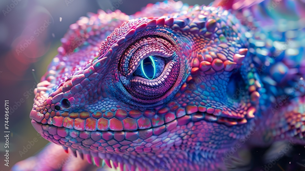 close-up of a neon pink lizard head close-up of a neon pink lizard head