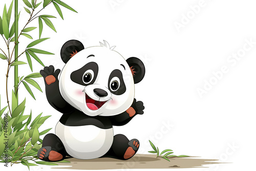 ilustrasi panda dibawah batang bambu dengan background transparent, file PNG photo