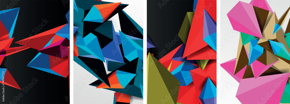 Set of triangle geometric low poly 3d shapes posters Set of triangle geometric low poly 3d shapes posters