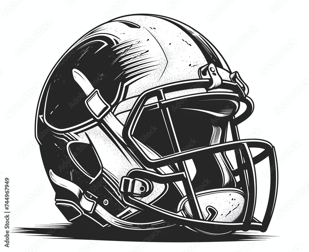 Fototapeta premium Monochrome American Football Helmet Illustration