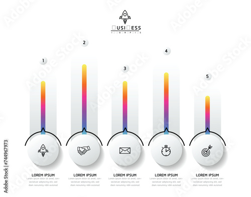 Vector infographic business presentation template with circular interconnection with 5 options.