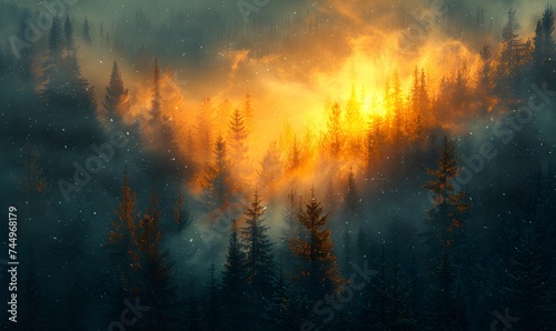 Beautiful nature landscape with mountains and pine tree, generated by AI