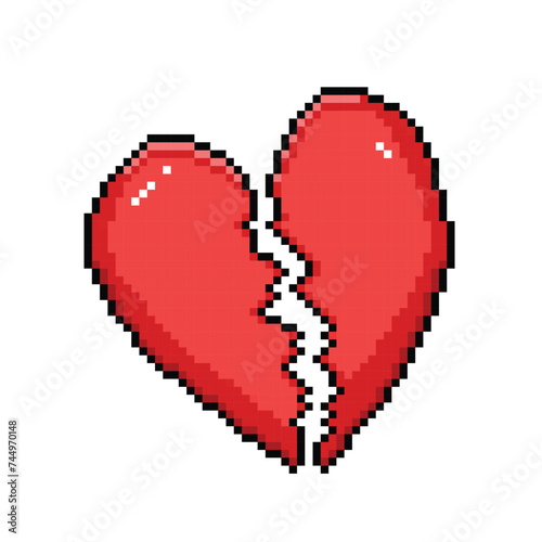 Broken heart pixel bit retro game vector illustration drawing with simple flat cartoon style isolated on square white background.