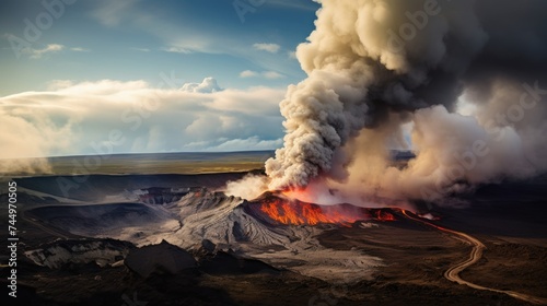 Daytime volcanic eruption on Reykjanes peninsula. Lava shoots © png sublimation