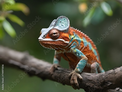 Chameleon on a branch looking for food