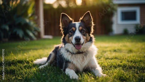 Dog playing on the Backyard Lawn