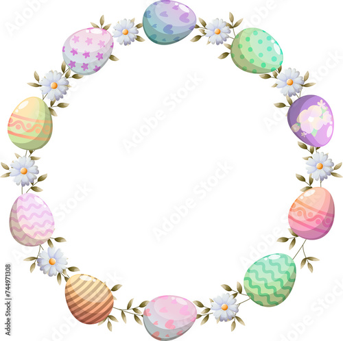 Easter wreath with flowers and eggs for greeting card
