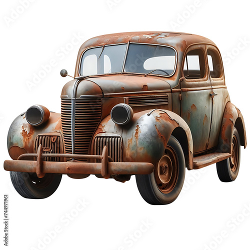 vintage rusty old car isolated on transparent background AI Generated