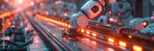 Robotic arms assembling products on manufacturing lines