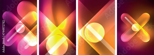 Abstract composition. Aglow in neon hues against the dark, radiating energy and allure, a captivating spectacle of vibrant luminescence