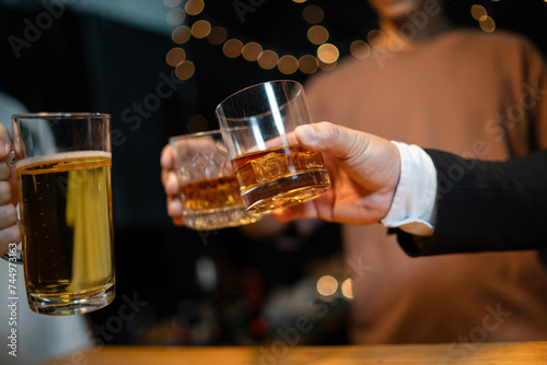 Celebrate whiskey on a friendly party in restaurant