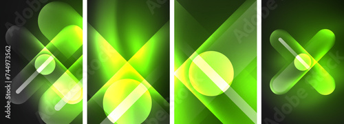 Abstract composition. Aglow in neon hues against the dark, radiating energy and allure, a captivating spectacle of vibrant luminescence