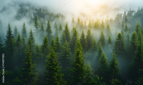 Beautiful nature landscape with mountains and pine tree, generated by AI