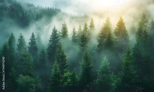 Beautiful nature landscape with mountains and pine tree  generated by AI