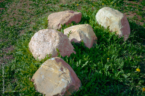 stones dragged on the lawn