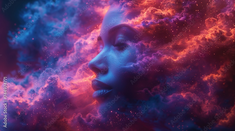 3D depiction of a mind in creative overdrive colors bursting from the head in vivid splendor. 3D depiction of a mind in creative overdrive colors bursting from the head in vivid splendor.