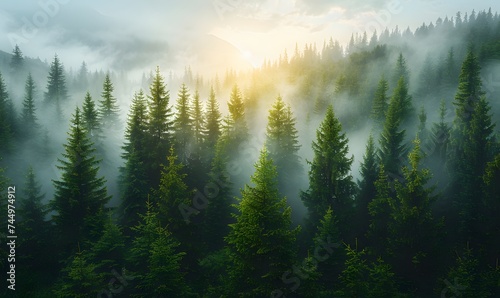 Beautiful nature landscape with mountains and pine tree, generated by AI