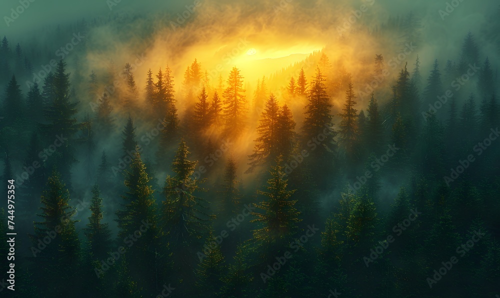 Beautiful nature landscape with mountains and pine tree, generated by AI Beautiful nature landscape with mountains and pine tree, generated by AI