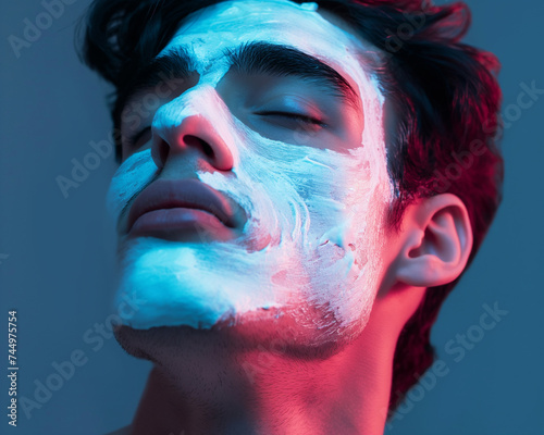 Masked Beauty  man with a facial mask showcasing a close-up of his expressive eyes  embodying skincare  handsome  beauty  and fashion