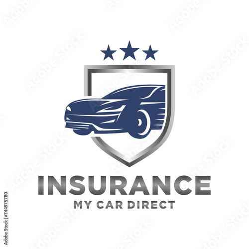 Car Insurance logo design, concept with car and shield. Car Secure Logo Template Design Vector.
