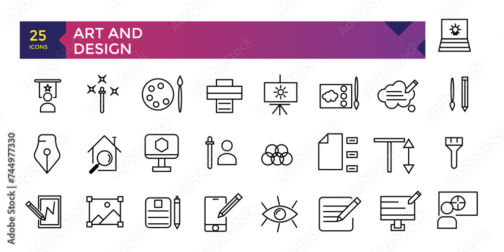 Art and Design Simple Set of Creativity Related Vector Line Icons graphic design tools collection Art and Design Simple Set of Creativity Related Vector Line Icons graphic design tools collection