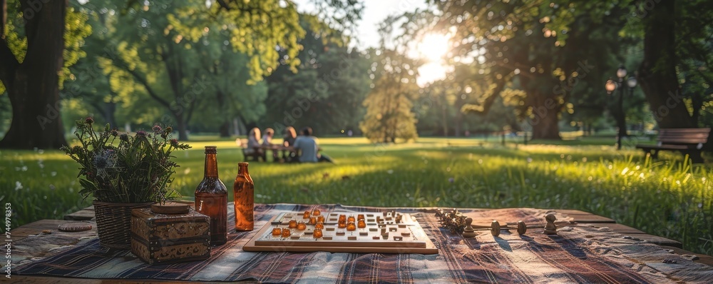 Obraz premium Enjoy historical play with Victorian era board games at a Victoria Day picnic, offering family fun and education outdoors.