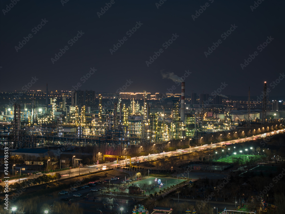 night view of the oil factory