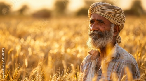 A farmer in the wheat fields of Punjab, Pakistan, inspecting the growth of his crops under the warm sun