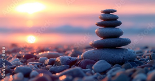 Zen Stones Embraced by the Hues of Sunset's Farewell