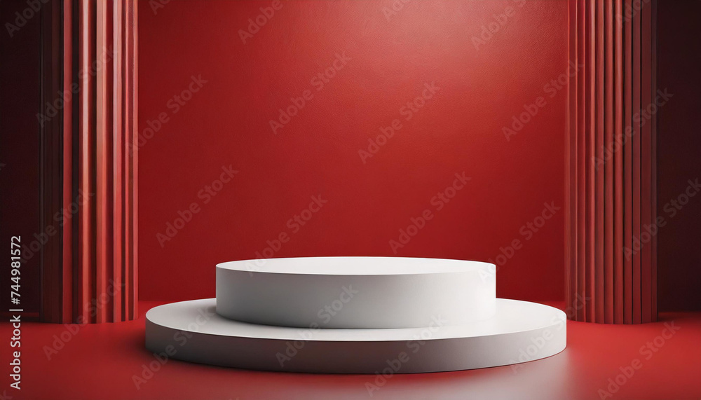 Dynamic Display: Abstract White Podium on Bold Red Background Dynamic Display: Abstract White Podium on Bold Red Background