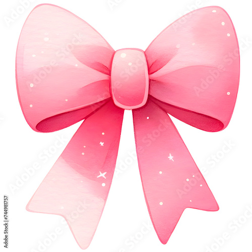 Watercolor pink bow clipart with transparent background