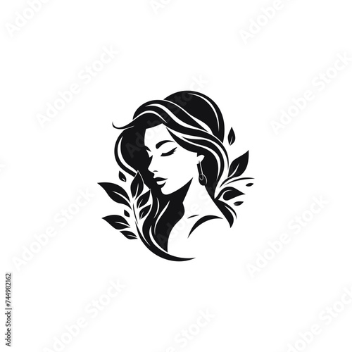 Beautiful women and leaves logo design vector template 