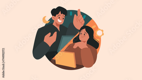 Global Collaboration, Remote Workers working in Different Time Zones Flat Vector Illustration