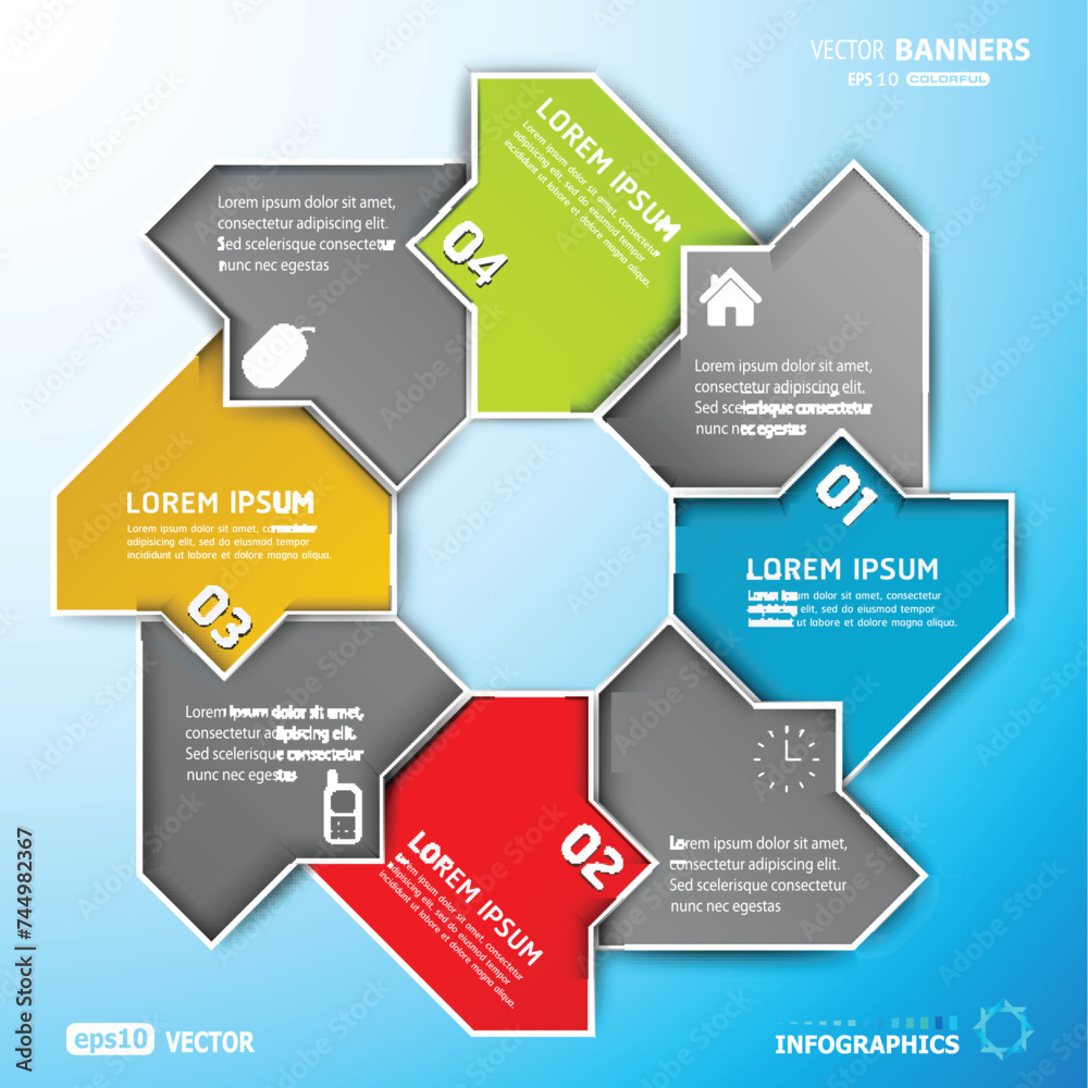Abstract round infographic shape with consecutive elements Abstract round infographic shape with consecutive elements