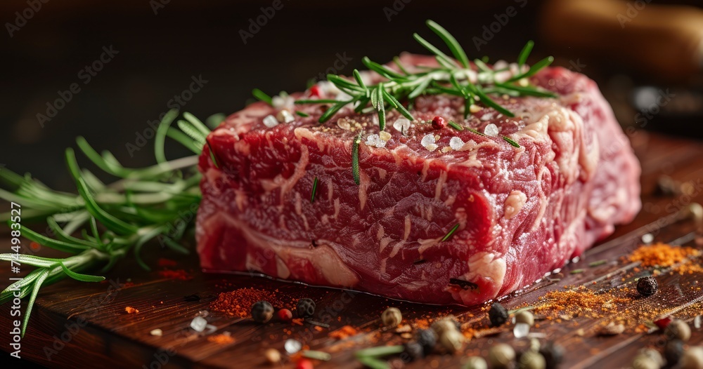Savory Raw Rib Eye Amidst an Array of Inviting Spices Savory Raw Rib Eye Amidst an Array of Inviting Spices