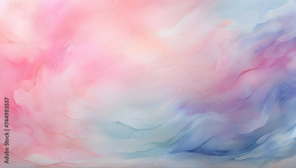 Watercolor blurred colored abstract background. Smooth transitions of iridescent colors. Gradient light blue and peach pink backdrop. Background illustration.