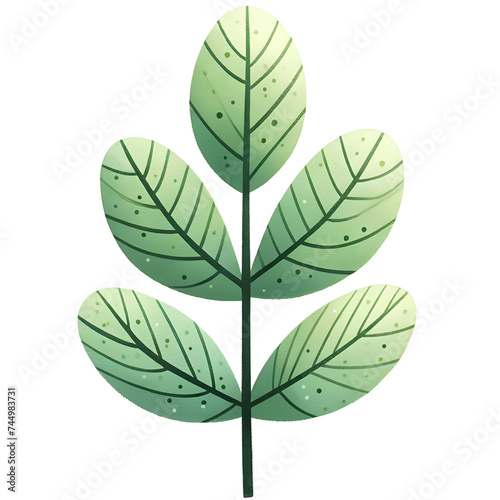 Green leaf watercolor clipart with transparent background