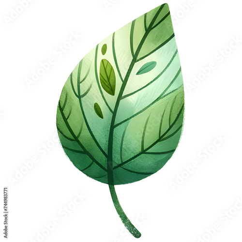 Green leaf watercolor clipart with transparent background