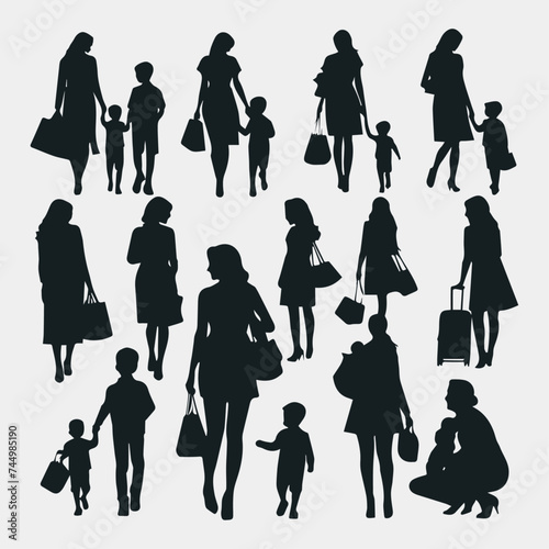 flat design mother and son silhouette collection