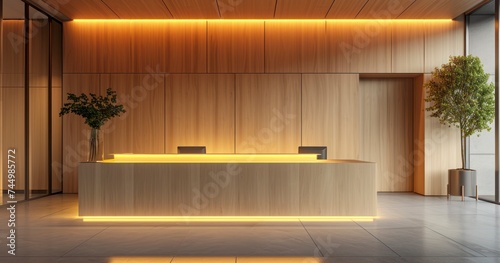 The Elegant Emptiness of a Modern Reception Desk in Office or Hotel